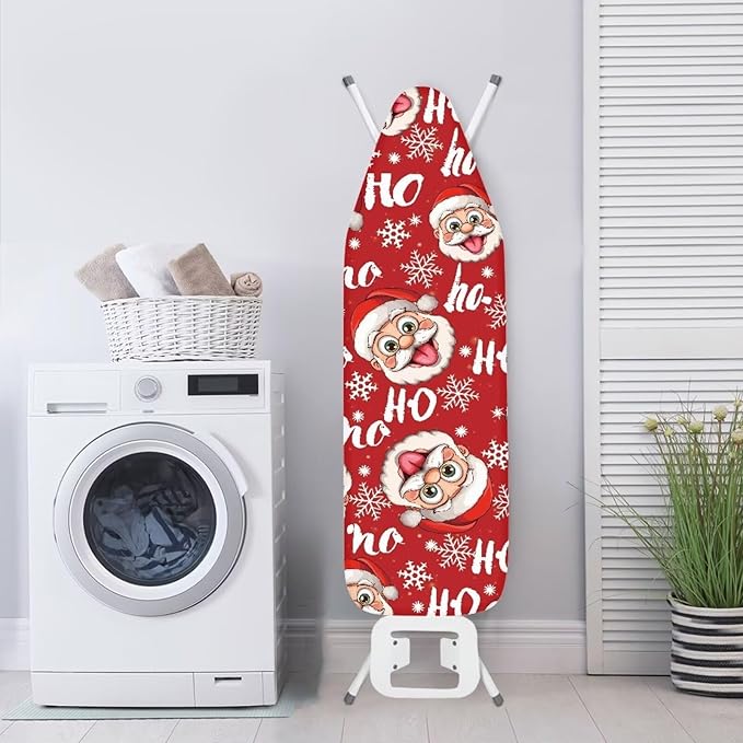 Christmas Santa Claus Snowflake Beach Fabric Ironing Board Covers Non Stick Scorch Scratches-Proof Iron Board Replacement Cover with Fasteners Elastic Edge Thanksgiving Decor