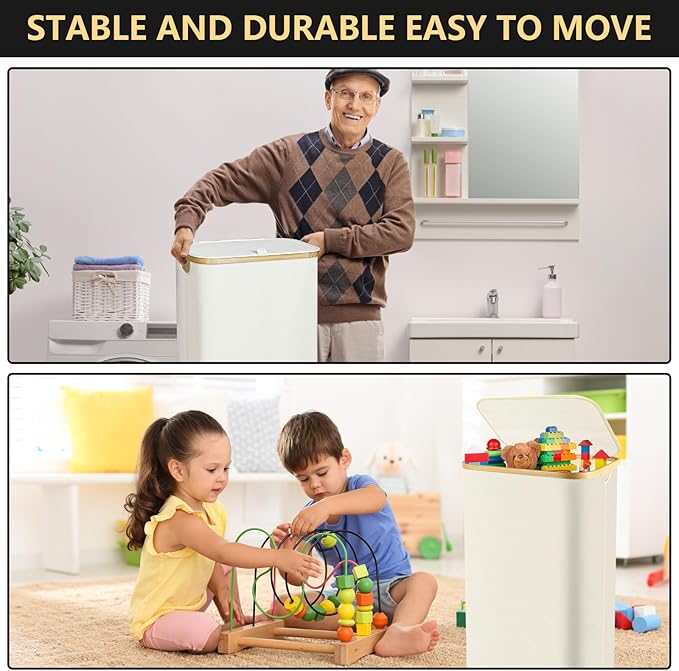 Slim Laundry Hamper with Lid - 60L Narrow Laundry Hamper with Lid, Dirty Clothes Hamper Small Hampers for Small Space, Slim Laundry Basket with Bamboo Handle (Beige)