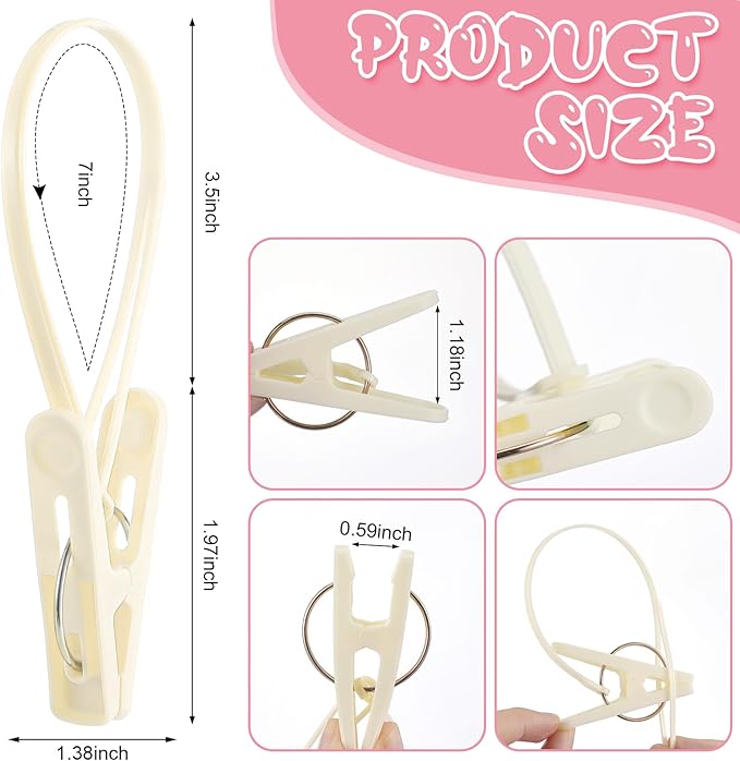 Honeydak 60 Pack Multi-Purpose Laundry Hooks Hanging Clips Bulk with Plastic Rope Hanger Clips for Baby Clothes Closet Organizer for Pants Hat Sock Boot Bra Towel Bathroom Wardrobe (Classic Colors)