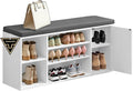 SONGMICS HOME Storage Bench, Superfast Toolless Assembly, 41" Wide Entryway Shoe Cubby Bench with Cushion & Adjustable Shelves, Window Shoe Rack Cabinet, Snow White and Slate Gray ULHS391WE02S