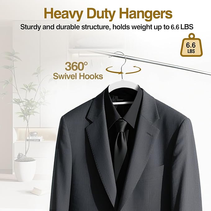 Plastic Hangers 50 Pack, 16.5 in Heavy Duty Clothes Hangers with 360° Swivel Hook, Non-Slip Bar & 0.2" Ultra-Slim Space-Saving Organizers for Coats, Pants, Suits, Shirts, White & Dark Gray