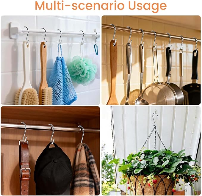 18 Pack 4 inch Heavy Duty S Hooks Pan Pot Holder Rack Hooks S Shaped Hooks Hangers for Oval Ceiling Pot Rack Hanging Kitchenware Spoons Pans Pots Utensils Clothes Bags Towels Plants (Silver)