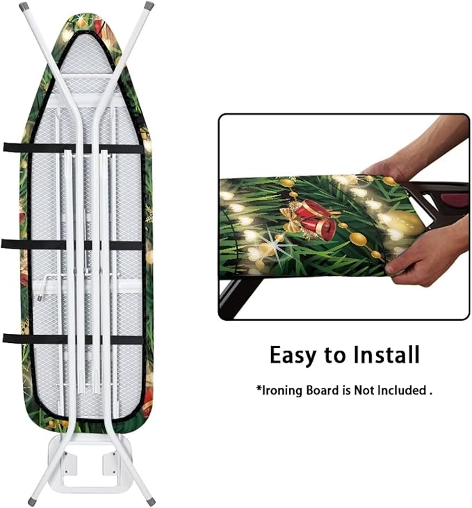 Christmas Lights Bells Scratches-Proof Cover Fits Standard Size Ironing Boards Heat Reflective Anti-Dirty Ironing Board Cover with 3 Hooks and Loops for 15 x 54 Boards Decor