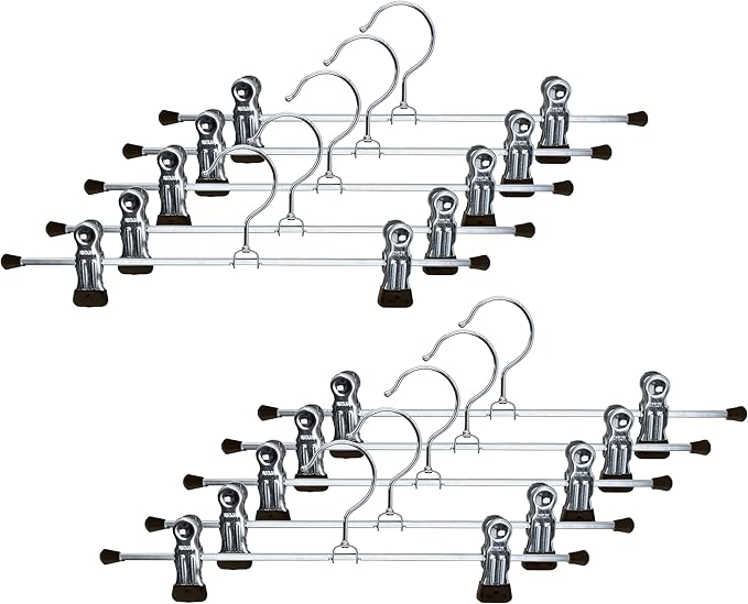 Mawa by Reston Lloyd Non-Slip Space-Saving Clothes Hanger For Pants & Skirts with Two Non-Slip Clips, Style K/30D, 12-Inch, Set of 10, Black