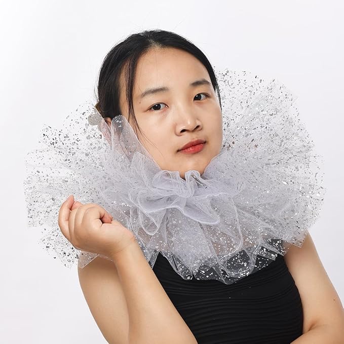 BLESSUME Victorian Retro Mesh Neck Ruff Ruffle Collar Layered Clown Neck Collar