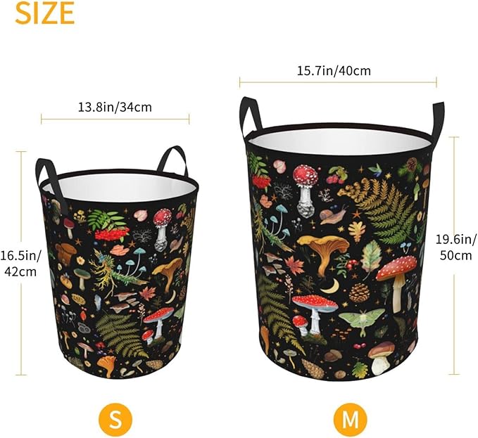 Mushroom Laundry Basket, Mushroom Decor Laundry Bag with Handles-Collapsible Storage Bin Mushroom Decor for Bedroom, Nursery Hamper, Toy Storage, 13.4X16.5IN