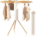 Tripod Clothes Drying Rack, Laundry Drying Rack for Clothing, Foldable Collapsible Space-Saving Umbrella Dryer with 16 Rods, Floor Standing Rack for Indoor Outdoor Use, Wooden