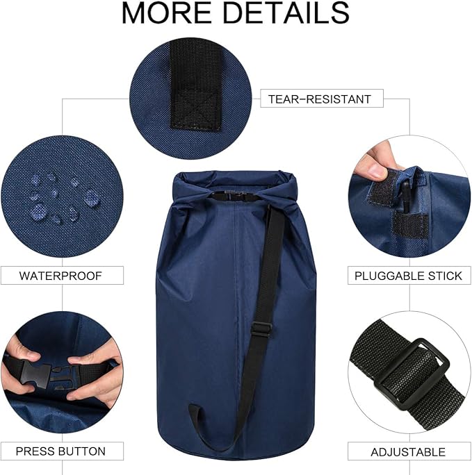 WOWLIVE Extra Large Foldable Laundry Bag Laundry Basket Collapsible Laundry Hamper Backpack Liner Dirty Clothes Hamper Standing Waterproof Hampers for Dorm Room(Dark blue)