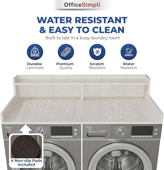 OfficeSimpli Large Washer Dryer Countertop with Shelf - 30 x 58 Inch - Made in USA Laundry Countertop Over Washer and Dryer with Non-Slip Pads, Storage Shelf, Laundry Topper Organizer, Rustic Oak