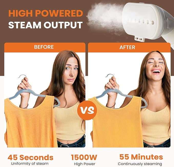 Sweetcrispy Garment Steamer for Clothes Standing, 1500W Powerful Clothes Steamer Standing with Wheels, 1.7L Water Tank for 55 Min Continuous Steaming, Professional Wrinkle Remover Heats in 45 Seconds