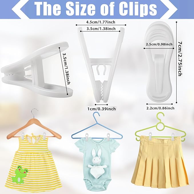 50 Pcs White Hanger Clips, 2.75 Inch Plastic Finger Clip, Multi-Purpose Pants Hanger Clip, Non-Slip Plastic Hangers Clips for Skirt Pants Clothes Hangers, Strong Pinch Grip