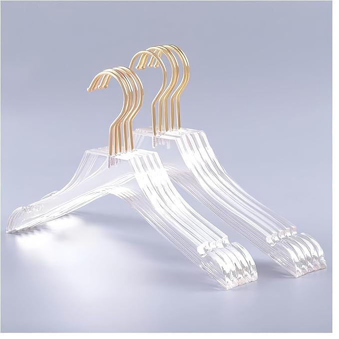 10 Pcs Clear Acrylic Hanger Crystal Clothes Hanger with Gold Hook Non-Slip Transparent Formal Dress Standard Hanger