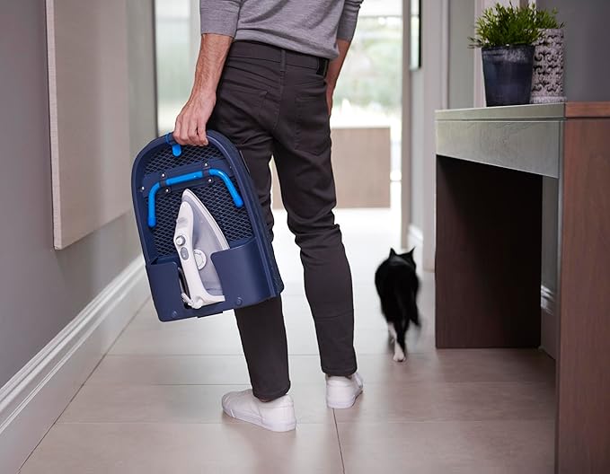 Joseph Joseph Pocket Plus Folding Space Saving Compact Tabletop Ironing Board with Iron Holder and Wall Mount, Blue/Black