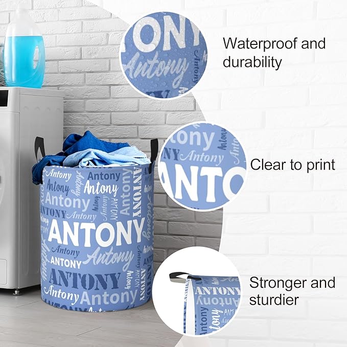 Custom Name Laundry Basket, Personalized Collapsible Laundry Hamper with Name for Bathroom Bedrooms, Customized Dirty Clothes Hamper Storage Basket Gifts for Kids Boys Girls Baby Men Women