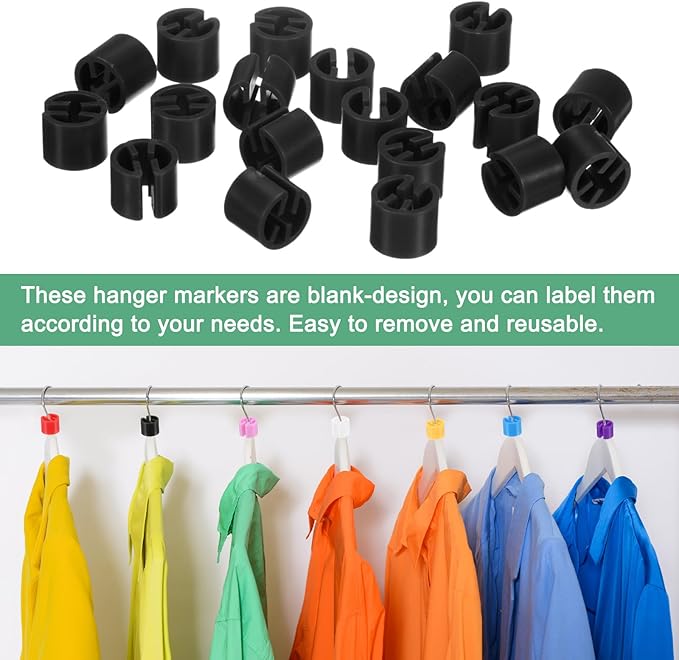 100-Pack Clothes Hanger Markers Blank, Plastic Garment Color Coded Size Clips Fit 3.5mm Rod for Clothing/Wire Hangers, Colored Coding Marker [Black]