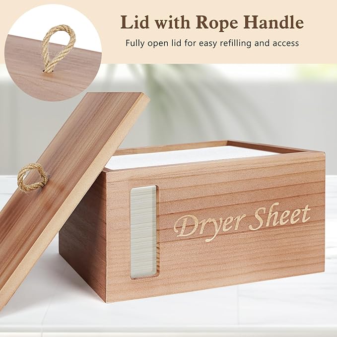 2 Pcs Wood Rustic Dryer Sheet Holder with Lid Laundry Pods Container with Window, Wooden Laundry Room Organization Storage for Laundry Room Decor and Accessories-Walnut brown