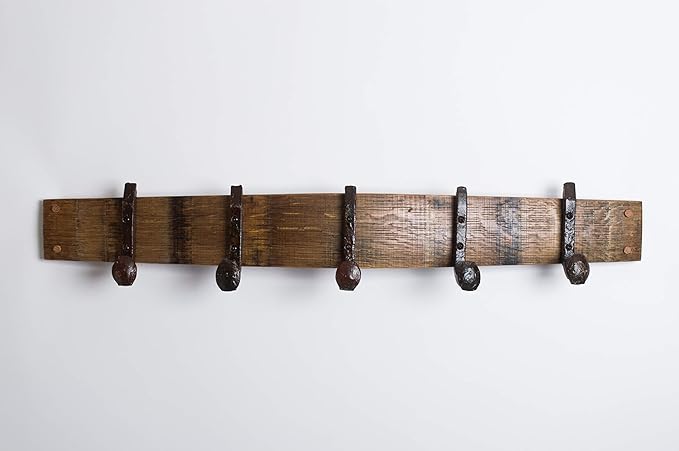 Wine Barrel Coatrack with Bent Railroad Spike Hooks