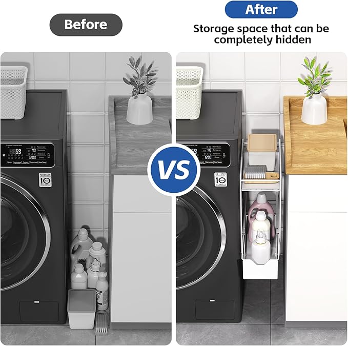 2 Tier Magnetic Shelves for Washing Machine with Pull Out Metal Drawer,Magnetic Spice Rack for Fridge,Magnetic Rack with no Installation, Versatile Storage Organizers for Home (White, 2 Tier)