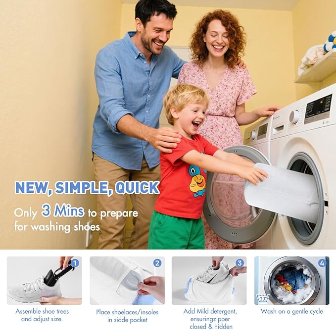 Shoe Washing Machine Bag w/Shoe Trees to Prevent Deformation - Sneaker Cleaner Bag Reusable Lint-Free Large Laundry Shoe Bag, Tennis Shoes Wash Kit Home Travel Essentials, White 2pcs