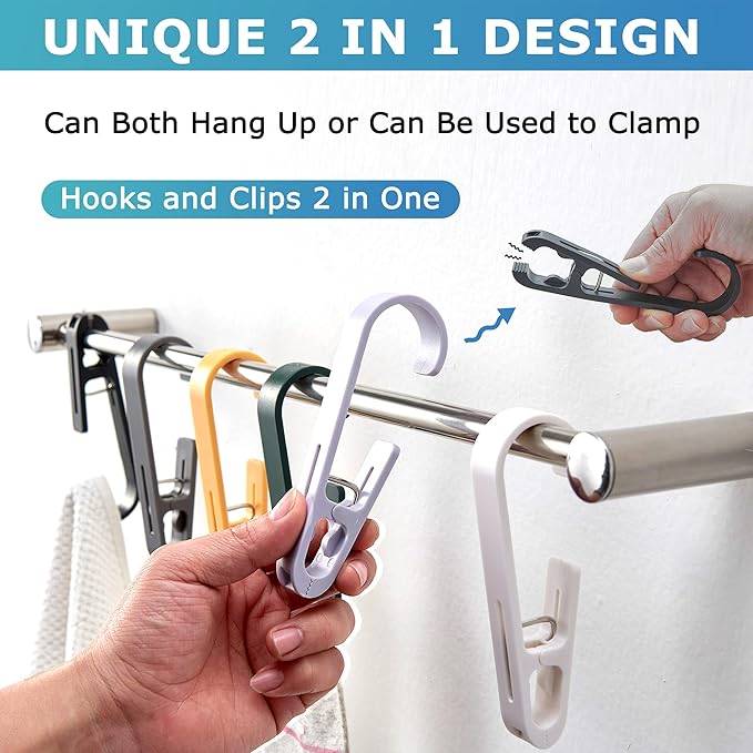 XoYoZo Laundry Hooks with Clips Hanger Closet Organizer Clamps Socks Boot Bras Towels for Bathroom Wardrobe Kitchen Office 4Pcs (Grey)