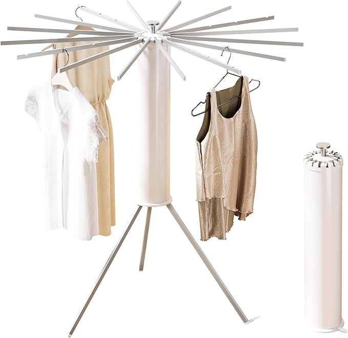 Tripod Clothes Drying Rack,Space Saving Laundry Drying Rack,Drying Rack Clothing Foldable,Clothes Dryer Rack,Folding Cloth Rack for Laundry,16 Aluminium Poles