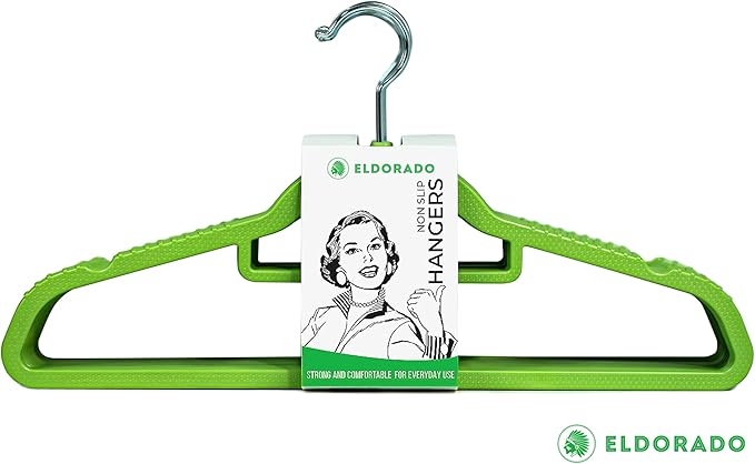 Eldorado Non-Slip Adult Hangers, Multicolor, for Everyday Use Value Packs (Lime Green, 200)