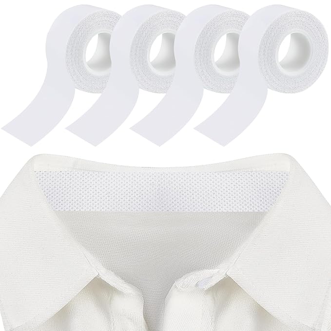Jecery 4 Rolls 2 Rolls Sweat Pads Collar Protectors for Men Shirts, Disposable White Shirt Neck Tape, Dress Hat Collar Self Adhesive Invisible Liner Patch Against Sweat Stain (1.18 Inch)