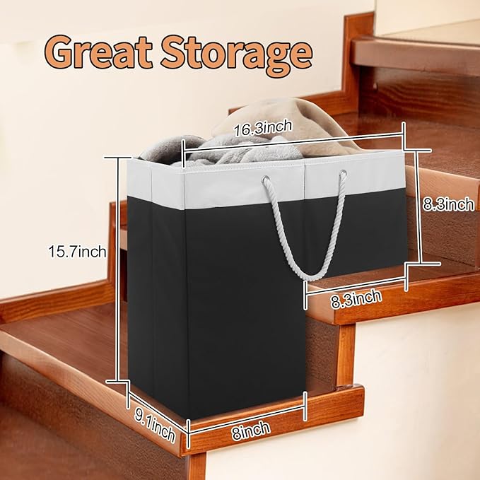 Stair Basket for Stairs with Handle, Staircase Baskets for Carpeted and Wooden Stairs,16" Step Storage Basket for Toys, Clothes, Books, Tools, with Hard Board, Anti-slip (Black&White, 1 pack)