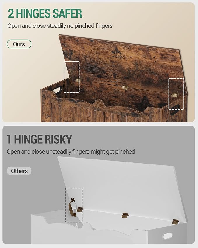 39.4" Storage Chest, Storage Bench Trunk with 2 Hinge, Wooden Box, Lift-Top Chest Organizer, Shoe Bench for Entryway, Bedroom, Living Room, Rustic Brown SB01001X