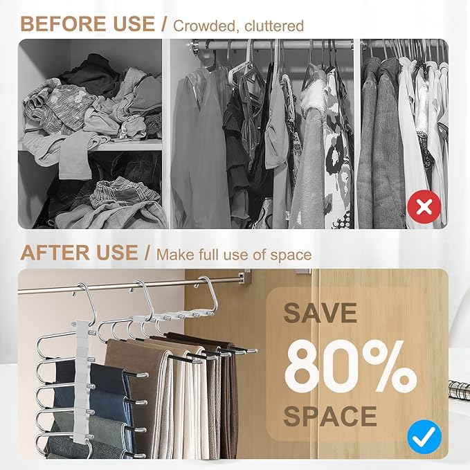 2 Pack Pants Hangers Space Saving, Anti-Slip Multi-Functional Pants Rack, Thickened Stainless Steel Tube, Two Hanging Modes Suitable for Jeans Trousers Skirts Scarf-Grey