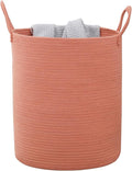 Woven Basket Nursery Laundry Hamper with Handles, Clothes Storage Organizer, Woven Basket for Boy Room Decor, Toy & Blanket Storage Bin, 15x15x18 Inch,Coral Pink,1pc