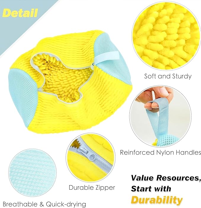 Laundry Shoe Bag - Mesh Shoe Washing Machine Bag with Zipper Closure for Washer and Dryer - for All Shoe Types and Sizes - Yellow - Set of 2