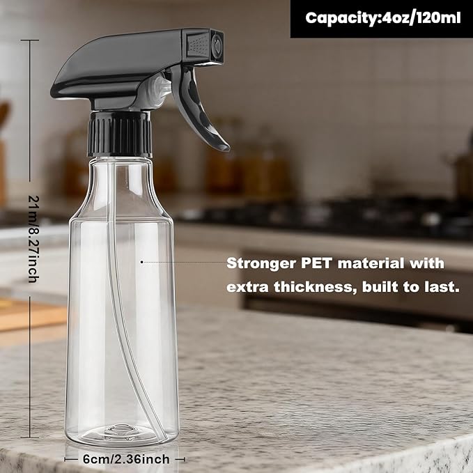 Spray Bottles 12oz/350ml Empty Spray Bottle for Hair Plastic Mist/Stream Spraying Heavy Duty Spray Bottles for Cleaning Solutions, Plants 2 Pack (BlackClear)