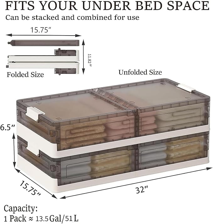 Under Bed Storage Containers, Stackable Under Bed Rolling Storage Plastic Containers, 11.5Gal Storage Bins with Wheels, Multi-purpose Storage Bins with Lids for Clothes, Shoes, And Duvets