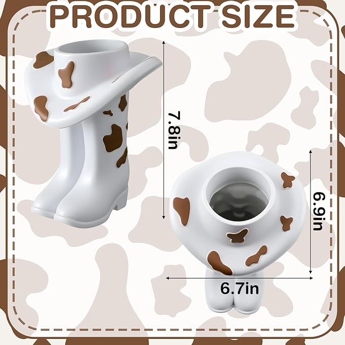 Brown Cowgirl Boot Vase Centerpiece Boot Shape Boxes Decorations West Cowgirl Home Decor Western Country Accent Vase Hat Planter for Modern Aesthetic Room Wedding Decor