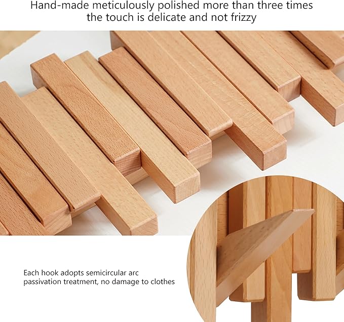 DESAINOPH® Wooden Coat Rack Wall Mounted Sticks Multi Rack Solid Handmade Natural Wood Artwork with 5 Flip-Down Unique Modern Hooks for Coats Bag Hat Umbrella