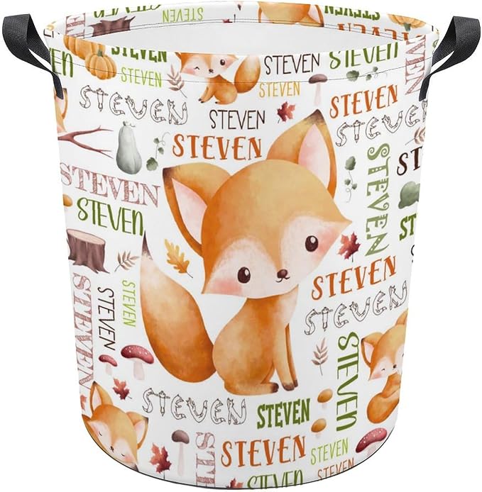 Fox Laundry Basket,Personalized Laundry Hamper for Boys Girls,Custom Laundry Basket With Name, Customized Dirty Clothes Hamper for Bathroom Bedrooms,M-19.5"X 15.7"