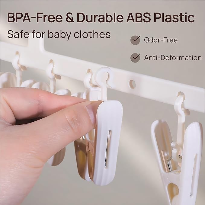 26-Clip Multi-Layer Clothes Drying Rack, BPA-Free ABS Laundry Hanger for Baby Clothes, Socks & Underwear, Heavy Duty Non-Foldable Hanger for Apartment, Nursery & Small Spaces (Off-White)