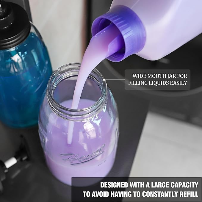 Glass Laundry Detergent Container - Besuerte Large Capacity Liquid Laundry Detergent Dispenser with Refillable & Reusable 2x50oz Mason Jars and Save Effort Pump Aid Handle, Bronze Cap