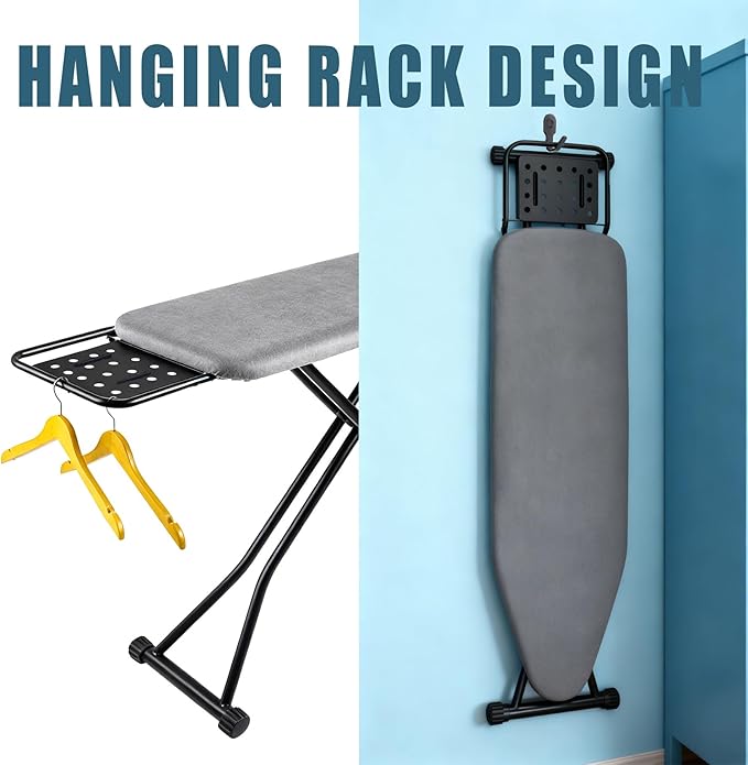 Ironing Board Full Size, Heat Resistant Cover Iron Board with Steam Rest, Ultra Thick Padding, Height Adjustable Heavy Sturdy Metal Frame Legs Ironing Stand,Non-Slip Foldable (58"x15", Square Rest)