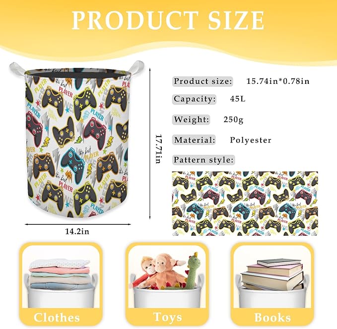 Color Game Machine Laundry Basket, Toybox for Boys Room, Colorful Laundry Basket Hamper Waterproof Collapsible Clothes Toys Storage Bin Organizer for Bedroom Bathroom Boys Gamer Room