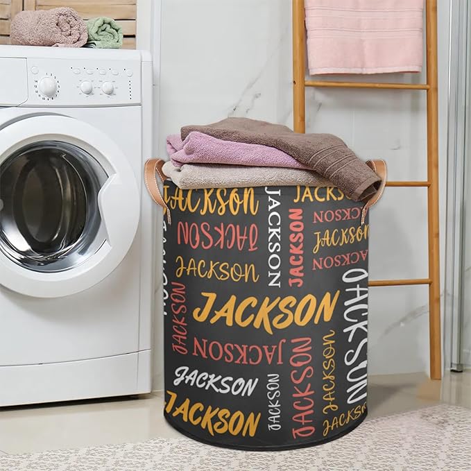 Custom Name Large Laundry-Basket for Kids-Boys-Girls, Personalized Foldable Waterproof Laundry Hamper Dirty Clothes Toys Storage Bin with Handles,Black 2
