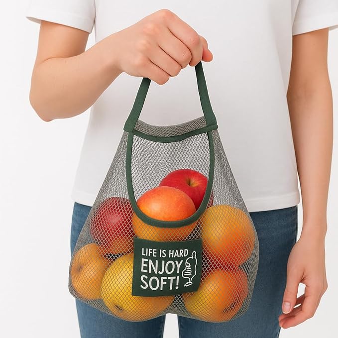 Durable Reusable Hanging Storage Mesh Bags for Fruits, Vegetables, Garlic, Ginger & Potatoes, Kitchen Storage Mesh Bag, Breathable Storage Bags for Home Decor & Kitchen Decor (2 blue bags & 2 hooks)