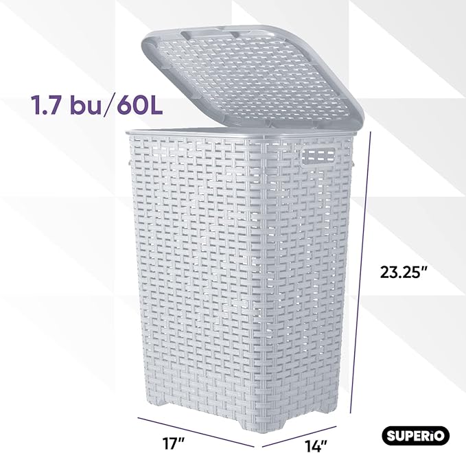 Superio Slim Deluxe Laundry Hamper Wicker, 60 Liter Ivory, Beige, Model:502-503-504