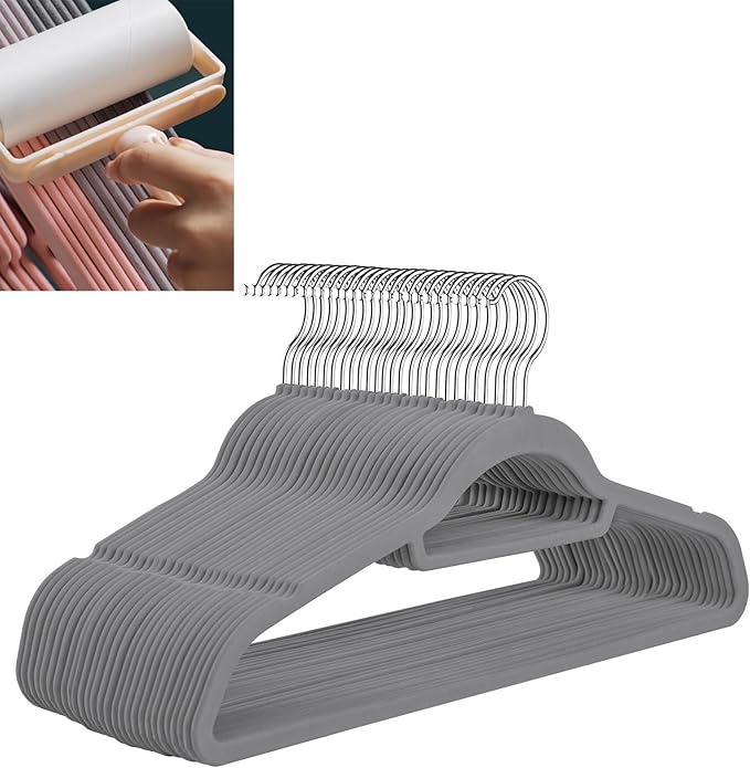 Velvet Hangers,Felt Hangers,Non-Slip Clothes Hanger, Multifunctional Space Saving Clothes Hangers for Wedding Dress & Dress Clothes(Light Gray 3,20pcs)