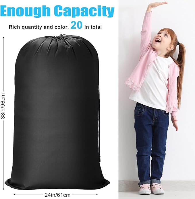 Nuogo 20 Pcs Laundry Bag Washable Travel Laundry Bags with Drawstring Lock Closure Large Heavy Duty for Camping Tent Blankets Dirty Clothes Yarn Fabric Storage, Multi Use (Black, Pink)