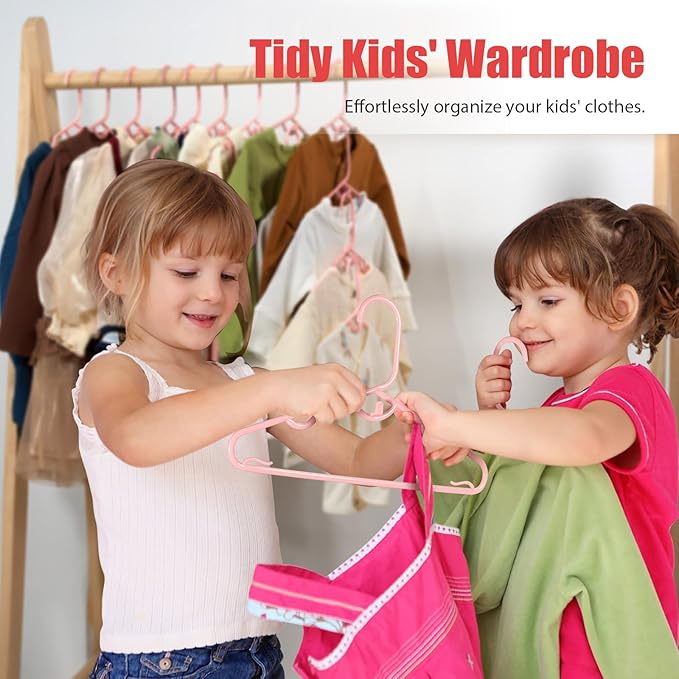 Plastic Baby Hangers 60 Pack, Pink Stackable Baby Clothes Hanger Stackable Kids Plastic Hanger(11.4") for Toddler & Newborn Child Durable Hangers for Closet