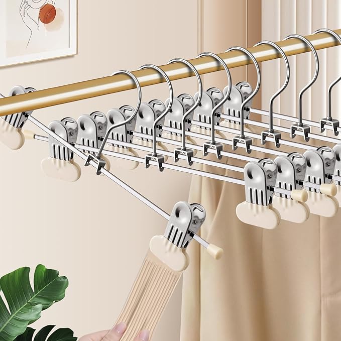 14Inch Pants Hangers with Wide Clips 30 Pack Adjustable Skirt Hangers for Women Non-Slip Clothes Hanger for Pants Heavy Duty Space Saving Trousers Hanger for Jeans,Shorts Ivory