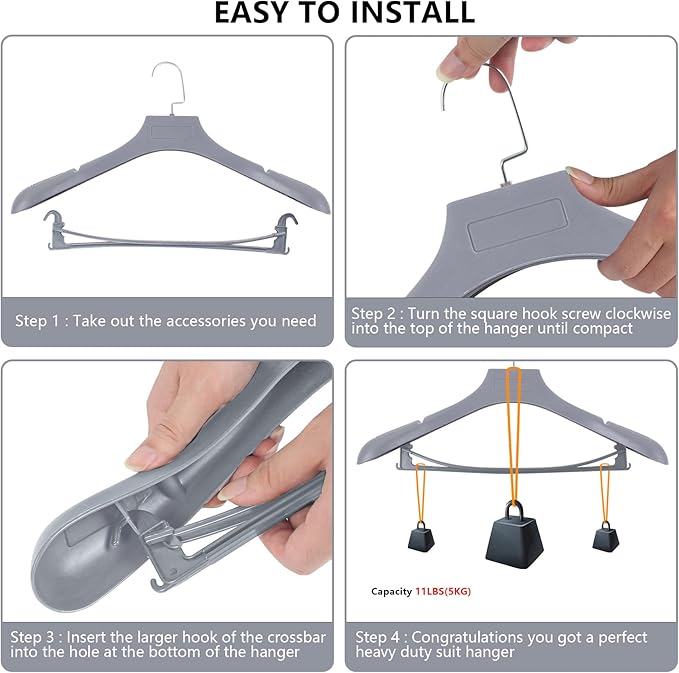 DEDU Plastic Extra Wide Shoulder Suit Hangers for Men 15 Pack Width 17.7", Grey Sweater Hangers no Shoulder Bump Non Slip for Thick Sweaters, Clothes Hangers with Pants Bar & Metal Hook