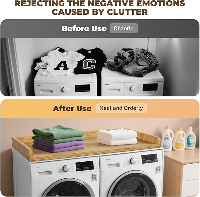 FAHKNS Washer Dryer Countertop - Wood Laundry Washer Dryer Topper with Anti-Slip Mat, 54" Width Waterproof Laundry Room Organization, Light & Save Space, Oak